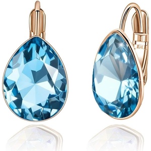 image:imageTeardrop Austrian Crystal Leverback Drop Earrings for Women 14K Rose Gold Plated Hypoallergenic JewelryAquamarine