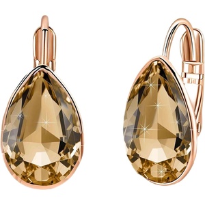 image:imageTeardrop Austrian Crystal Leverback Drop Earrings for Women 14K Rose Gold Plated Hypoallergenic JewelryLight Topaz