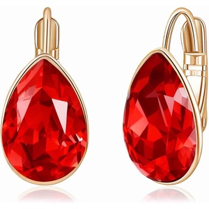 image:imageTeardrop Austrian Crystal Leverback Drop Earrings for Women 14K Rose Gold Plated Hypoallergenic JewelryRuby