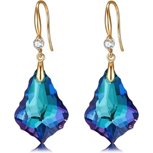 image:imageTrendy Austrian Crystal Baroque Drop Dangle Earrings for Women 14K Gold Plated Hook Earring Hypoallergenic Jewelry Gifts for WomenBermuda Blue