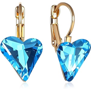 image:imageTrendy Austrian Crystal Heart Drop Leverback Earrings for Women 14K Rose Gold Plated Hypoallergenic Jewelry GiftsAquamarine