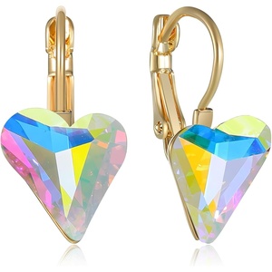 image:imageTrendy Austrian Crystal Heart Drop Leverback Earrings for Women 14K Rose Gold Plated Hypoallergenic Jewelry GiftsAurora Borealis