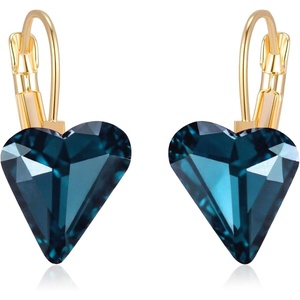 image:imageTrendy Austrian Crystal Heart Drop Leverback Earrings for Women 14K Rose Gold Plated Hypoallergenic Jewelry GiftsDark Blue