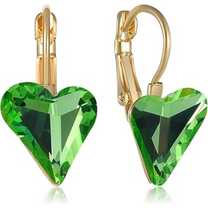 image:imageTrendy Austrian Crystal Heart Drop Leverback Earrings for Women 14K Rose Gold Plated Hypoallergenic Jewelry GiftsFern Green