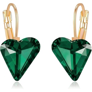 image:imageTrendy Austrian Crystal Heart Drop Leverback Earrings for Women 14K Rose Gold Plated Hypoallergenic Jewelry GiftsGreen