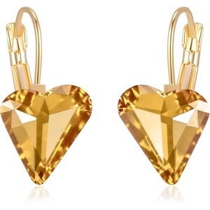 image:imageTrendy Austrian Crystal Heart Drop Leverback Earrings for Women 14K Rose Gold Plated Hypoallergenic Jewelry GiftsLight Topaz