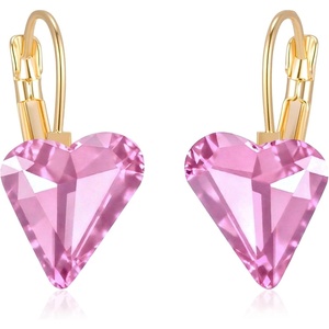 image:imageTrendy Austrian Crystal Heart Drop Leverback Earrings for Women 14K Rose Gold Plated Hypoallergenic Jewelry GiftsPink