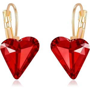 image:imageTrendy Austrian Crystal Heart Drop Leverback Earrings for Women 14K Rose Gold Plated Hypoallergenic Jewelry GiftsRed