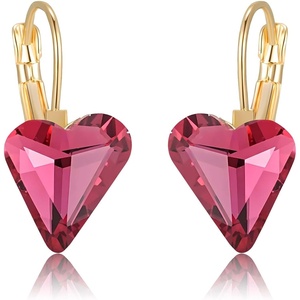 image:imageTrendy Austrian Crystal Heart Drop Leverback Earrings for Women 14K Rose Gold Plated Hypoallergenic Jewelry GiftsRose Pink