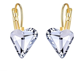image:imageTrendy Austrian Crystal Heart Drop Leverback Earrings for Women 14K Rose Gold Plated Hypoallergenic Jewelry GiftsWhite Clear