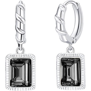 image:imageTrendy Austrian Crystal Rectangle Drop Leverback Earrings for Women 14k White Gold Plated Huggie Earring Hypoallergenic Jewelry GiftBlackSilvertone