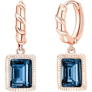 image:imageTrendy Austrian Crystal Rectangle Drop Leverback Earrings for Women 14k White Gold Plated Huggie Earring Hypoallergenic Jewelry GiftDark Blue  Goldtone