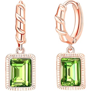 image:imageTrendy Austrian Crystal Rectangle Drop Leverback Earrings for Women 14k White Gold Plated Huggie Earring Hypoallergenic Jewelry GiftFern GreenSilvertone