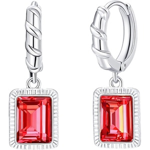 image:imageTrendy Austrian Crystal Rectangle Drop Leverback Earrings for Women 14k White Gold Plated Huggie Earring Hypoallergenic Jewelry GiftRed  Goldtone