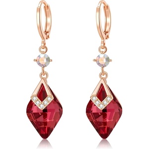 image:imageTrendy Austrian Crystal Rhombus Drop Huggie Dangle Earrings for Women 14k Rose Gold Plated Hypoallergenic Jewelry GiftsRose Pink