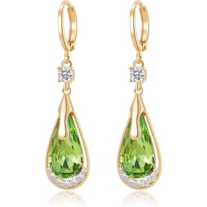 image:imageTrendy Austrian Crystal Teardrop Drop Huggie Dangle Earrings for Women 14k Rose Gold Plated Hypoallergenic Jewelry GiftsFern Green