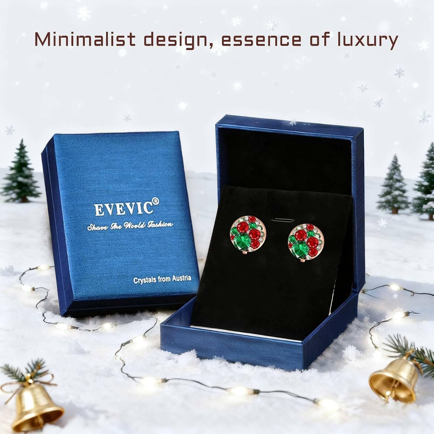 image:imageAustrian Crystal Multicolored Cilp On Earrings for Women  14K gold plated brasscolorful crystalnonpiercedsoft silicone padsgift boxChristmas Glow