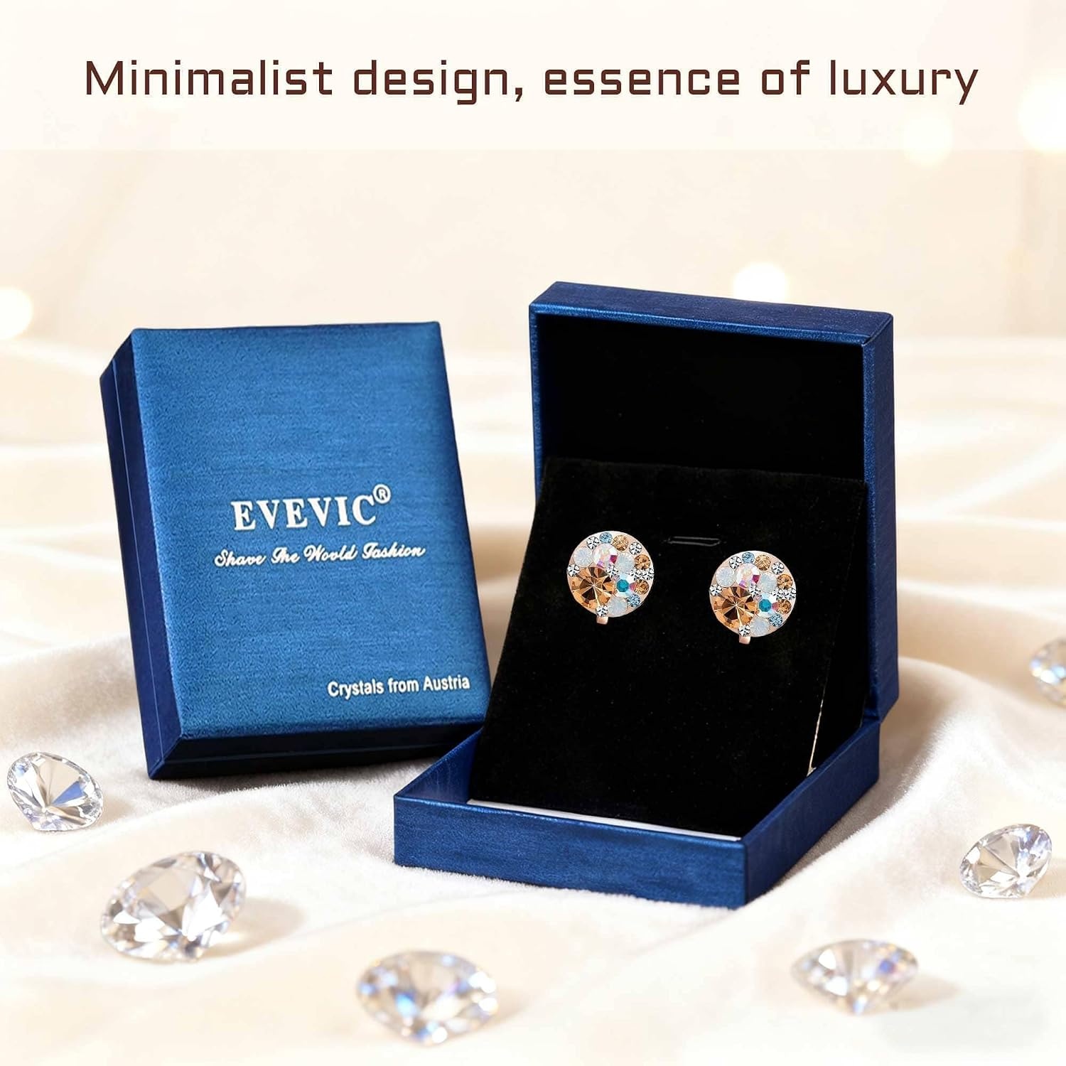 image:imageAustrian Crystal Multicolored Cilp On Earrings for Women  14K gold plated brasscolorful crystalnonpiercedsoft silicone padsgift boxGolden Main CrystalRose Goldtone