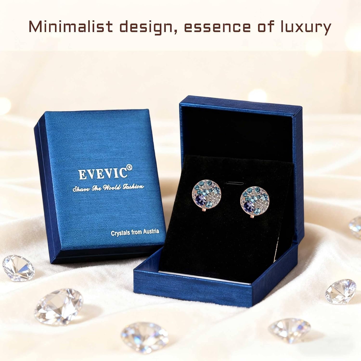 image:imageAustrian Crystal Multicolored Cilp On Earrings for Women  14K gold plated brasscolorful crystalnonpiercedsoft silicone padsgift boxPurple Main CrystalRose Goldtone
