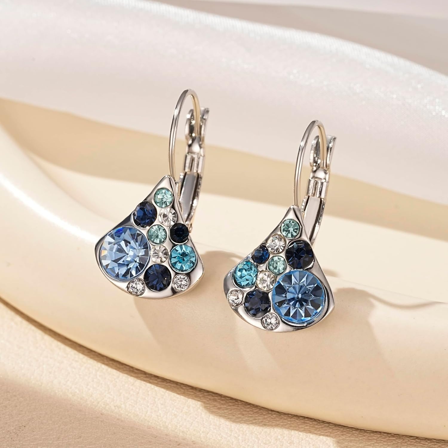 image:imageAustrian Crystal Multicolored Pear Dangle Drop Earrings for Women  14K gold plated brasscolorful crystalleverback claspgift boxPearshaped designBlue Main Crystal Silvertone