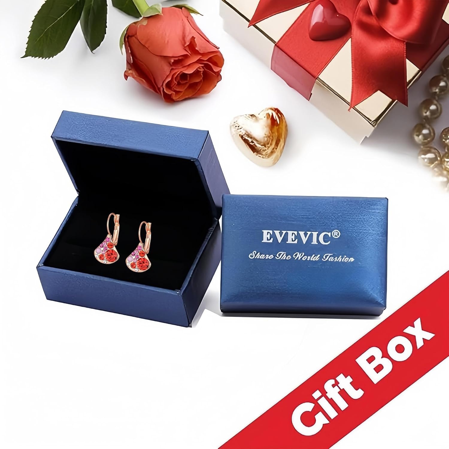 image:imageAustrian Crystal Multicolored Pear Dangle Drop Earrings for Women  14K gold plated brasscolorful crystalleverback claspgift boxPearshaped designRed Main CrystalRose Goldtone
