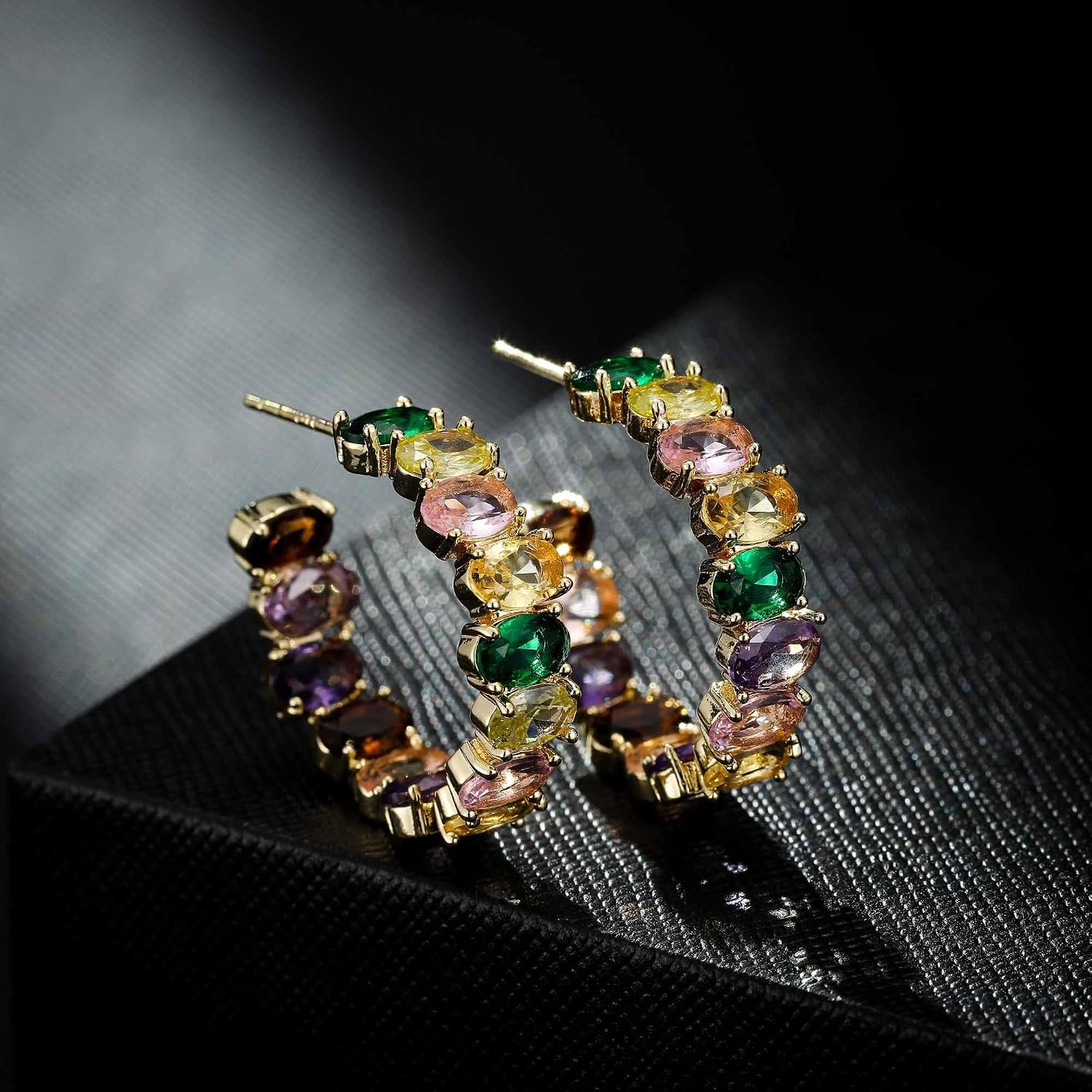 image:imageDazzling Multicolor Austrian Crystal 14K Gold Plated Hoop Earrings for Women Fashion Hypoallergenic Jewelry GiftMulticolored Goldtone