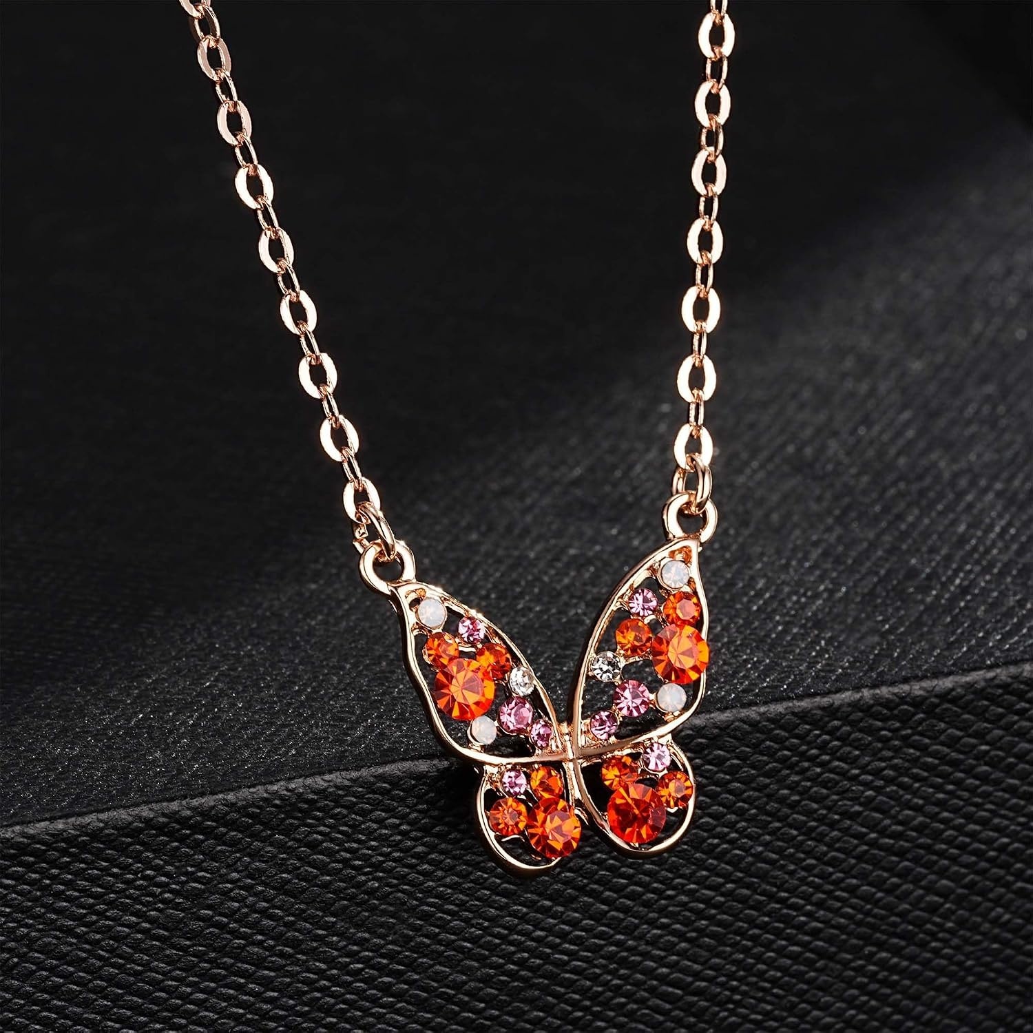 image:imageEVEVIC Austrian Crystal Colorful Butterfly Pendant Necklace for Women  162 adjustable chain14K gold plated brassmulticolored austrian crystallobster claspgift boxdelicate butterfly designRed Main CrystalRose Goldtone