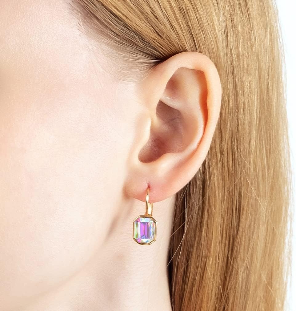 image:imageEVEVIC Austrian Crystal Octagon Pendant Necklaces Earrings Set for Women 14K Gold Plated Hypoallergenic Fashion Jewelry Sets Aurora Borealis