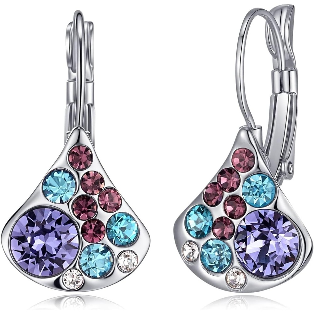image:imageAustrian Crystal Multicolored Pear Dangle Drop Earrings for Women  14K gold plated brasscolorful crystalleverback claspgift boxPearshaped designPurple Main Crystal Silvertone