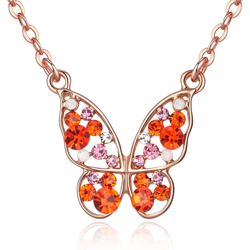 image:imageEVEVIC Austrian Crystal Colorful Butterfly Pendant Necklace for Women  162 adjustable chain14K gold plated brassmulticolored austrian crystallobster claspgift boxdelicate butterfly designRed Main CrystalRose Goldtone