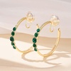image:imageAustrian Crystal Clip On Hoop Earrings for Women  14K gold plated brassround crystalnonpierced cliponsoft silicone padsgift boxEmerald