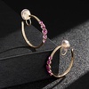image:imageAustrian Crystal Clip On Hoop Earrings for Women  14K gold plated brassround crystalnonpierced cliponsoft silicone padsgift boxPink