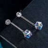 image:imageAustrian Crystal Cube Dangle Drop Earrings for Women  925 Sterling Silver Posttassel chian14K white gold plated brassgift boxAurora Borealis