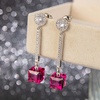 image:imageAustrian Crystal Cube Dangle Drop Earrings for Women  925 Sterling Silver Posttassel chian14K white gold plated brassgift boxFuchsia