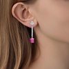 image:imageAustrian Crystal Cube Dangle Drop Earrings for Women  925 Sterling Silver Posttassel chian14K white gold plated brassgift boxFuchsia