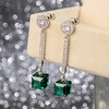 image:imageAustrian Crystal Cube Dangle Drop Earrings for Women  925 Sterling Silver Posttassel chian14K white gold plated brassgift boxGreen
