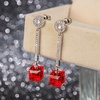 image:imageAustrian Crystal Cube Dangle Drop Earrings for Women  925 Sterling Silver Posttassel chian14K white gold plated brassgift boxRed