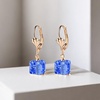 image:imageAustrian Crystal Cube Drop Earrings for Women Leverback Dangle Earrings 14K Gold Plated Hypoallergenic JewelrySapphire