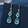 image:imageAustrian Crystal Double Teardrop Dangle Hook Earrings for Women  14K gold plated brasstwinkle teardrop crystalsgift boxdrop earringsBermuda Blue