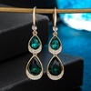 image:imageAustrian Crystal Double Teardrop Dangle Hook Earrings for Women  14K gold plated brasstwinkle teardrop crystalsgift boxdrop earringsEmerald
