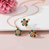 image:imageAustrian Crystal Enamel Flower Earrings and Necklace Jewelry Sets for Women  14K gold plated brasscute flowershaped designgift box162 adjustable chainwomens jewelry setGreen