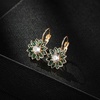 image:imageAustrian Crystal Flower Drop Leverback Earrings for Women Fashion 14K Gold Plated Hypoallergenic JewelryGreen Main Crystal