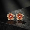 image:imageAustrian Crystal Flower Stud Earrings for Women 925 Sterling Silver Hypoallergenic Fashion JewelryRed Main Crystal
