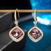image:imageAustrian Crystal Halo Cushion Cut Square Drop Dangle Earrings for Women 14K Gold Plated Hypoallergenic Jewelry GiftsAntique Pink