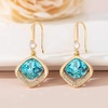 image:imageAustrian Crystal Halo Cushion Cut Square Drop Dangle Earrings for Women 14K Gold Plated Hypoallergenic Jewelry GiftsAquamarine