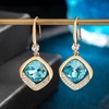 image:imageAustrian Crystal Halo Cushion Cut Square Drop Dangle Earrings for Women 14K Gold Plated Hypoallergenic Jewelry GiftsAquamarine