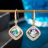 image:imageAustrian Crystal Halo Cushion Cut Square Drop Dangle Earrings for Women 14K Gold Plated Hypoallergenic Jewelry GiftsAurora Borealis