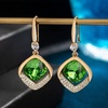 image:imageAustrian Crystal Halo Cushion Cut Square Drop Dangle Earrings for Women 14K Gold Plated Hypoallergenic Jewelry GiftsFern Green