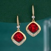 image:imageAustrian Crystal Halo Cushion Cut Square Drop Dangle Earrings for Women 14K Gold Plated Hypoallergenic Jewelry GiftsRed