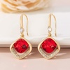 image:imageAustrian Crystal Halo Cushion Cut Square Drop Dangle Earrings for Women 14K Gold Plated Hypoallergenic Jewelry GiftsRed